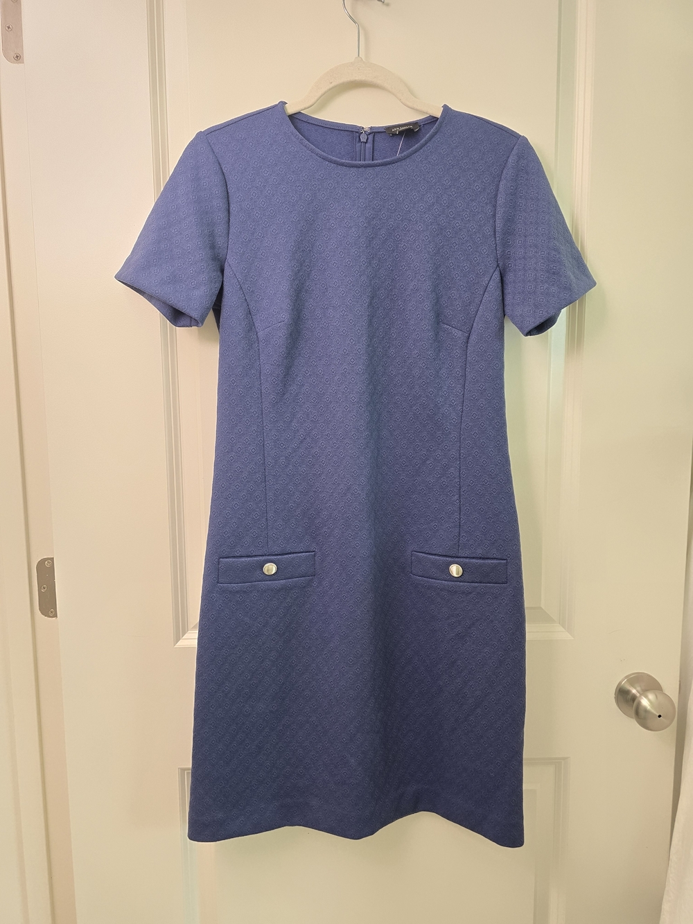 Ann Taylor Periwinkle Textured Short-Sleeve Shift Dress
